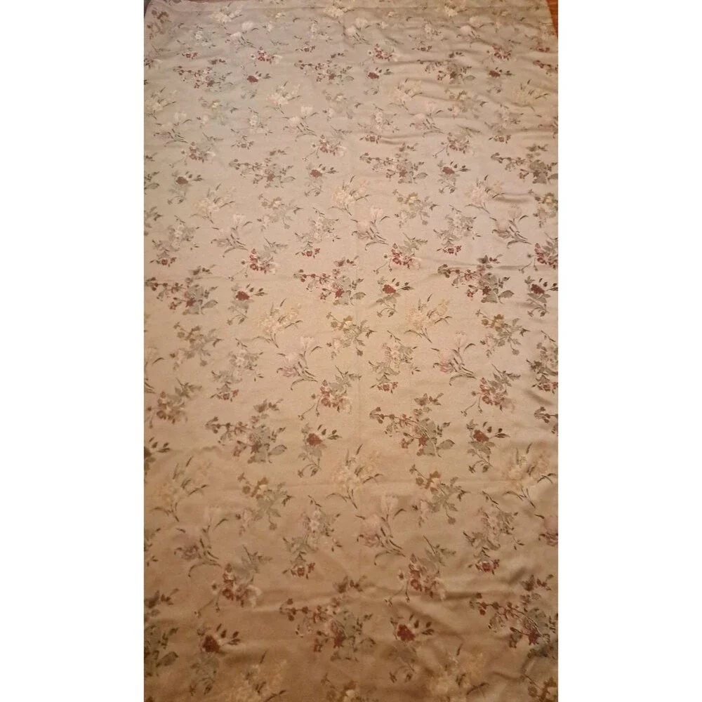 Gold Floral Curtain Panel Knit Embroidered Wild Flower Elegant Cottage 84x54